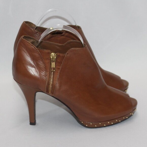 Reba Tan Leather Open Toe Booties/Heels - Picture 6 of 13